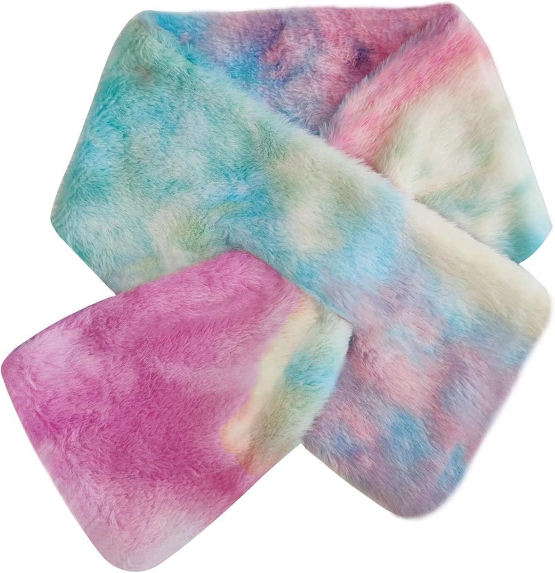 Piewag Kids Toddler Scarf Winter Rainbow Scarf Gradient Cross Tie Collar Fluffy Fur Plush Scarves Neck Warmer for Girls Boys - Image 1